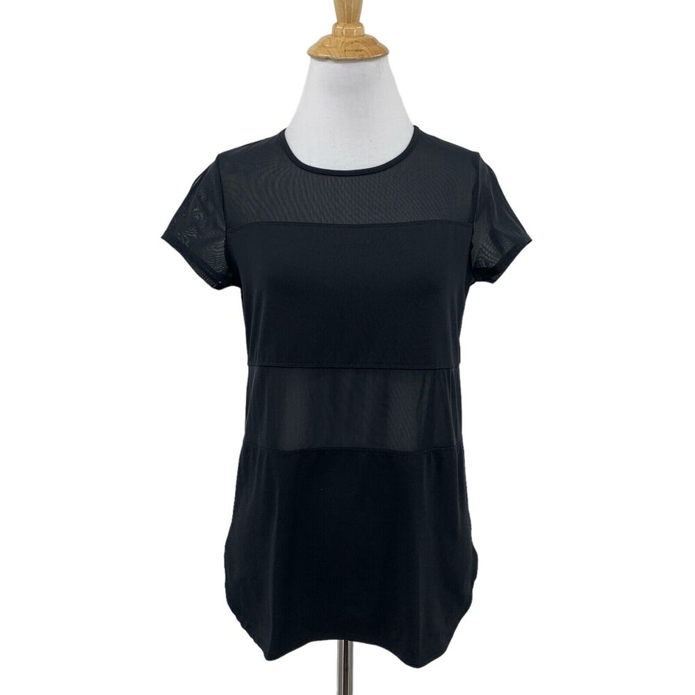 Fabletics Shirt Womens XS Extra Small Black Daneila Short Sleeve Mesh Panel Tee